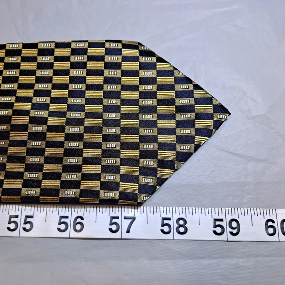 Foggia 💯 Silk Woven Men's Necktie 57-60" x 4" Gold/Black Handmade Micro Squares - Picture 9 of 9